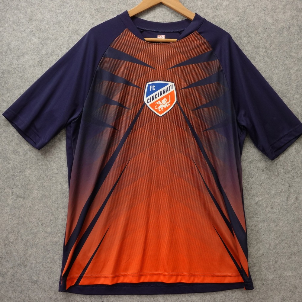 FC Cincinnati Soccer Jersey T Shirt XL Orange Navy Performance Gorp V Neck MLS